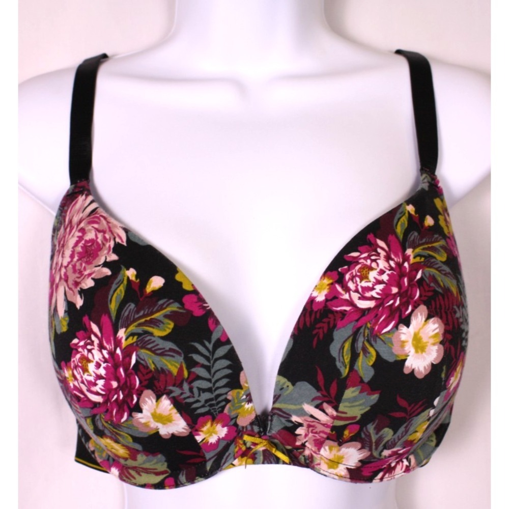 Cacique Bra Size 42B Summer Floral Tap Shoe Cotton Boost Plunge Wired Adjustable